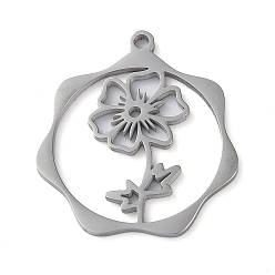 Stainless Steel Color Non-Tarnish 304 Stainless Steel Pendants, Flower, Stainless Steel Color, 23.5x21.5x1mm, Hole: 1.5mm