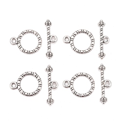 Antique Silver Tibetan Style Alloy Toggle Clasps, Cadmium Free & Nickel Free & Lead Free, Ring, Antique Silver, Ring: about 13mm wide, 16.5mm long, Bar: about 6mm wide, 20mm long, hole: 2mm