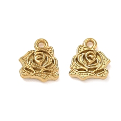 Chapado en Oro Real 18K 304 encantos de acero inoxidable, encantos de rosa, revestimiento de iones (ip), real 18 k chapado en oro, 12x10x2.5 mm, agujero: 1.5 mm