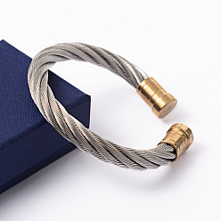 Golden & Stainless Steel Color 304 Stainless Steel Cuff Bangles Torque Bangles, Golden & Stainless Steel Color, 53mm