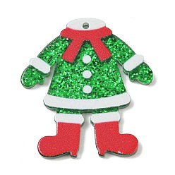 Clothes Рождественские акриловые подвески, с блеском порошок, одежда, 34.5x31.5x2.5 мм, отверстие : 1.4 мм