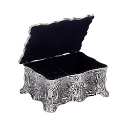 Antique Silver Zinc Alloy Rings Stroage Box, with Velvet Inner Box, Rectangle, Antique Silver, 6.5x9.4x4.8cm