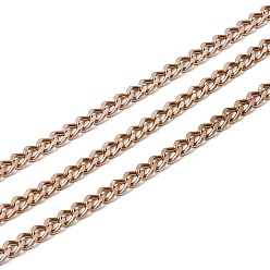 Розовое Золото Несварное вакуумное покрытие pvd 304 цепи для бордюров из нержавеющей стали, витые цепочки, с катушкой, граненые, розовое золото , 4x3x0.8 мм, около 65.61 футов (20 м) / рулон