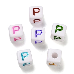 Letter P Непрозрачные акриловые бусины, Эмаль стиле, куб с письмом, Письмо P, 10x9.5x9 мм, отверстие : 3.8 мм, Около 560 шт / 500 г