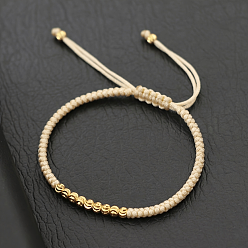 Beige Verstellbare, geriffelte, runde, geflochtene Perlenarmbänder aus Messing für Damen und Herren, golden, beige, 11.02 Zoll (28 cm)