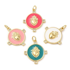 (52) Непрозрачная лаванда Латунные микро проложить кубического циркония подвески, с прыгающим кольцом и эмалью, реальный 18 k позолоченный, без свинца и без кадмия, плоско-круглые, разноцветные, 21.5x20x3 мм, отверстие : 3 мм