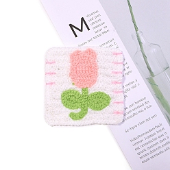 Легкий Лосось Полотенце в форме цветка, стиль вышивки, хлопок, гладить/пришивать заплатки, аппликация, значки, с золотым ободком, для одежды, квадратный, светлый померанцевый, 75x75 мм