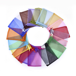 Mixed Color Organza Gift Bags, with Drawstring, High Dense, Rectangle, Mixed Color, 15x10cm