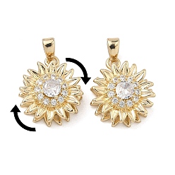 Настоящее золото 18K Вращающиеся подвески из латуни с микропаве и кубическим цирконием, долговечный, , реальный 18 k позолоченный, 16x14x8 мм, отверстие : 4x2 мм
