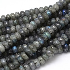 Лабрадорита Натуральные лабрадоритные жгуты из бисера, граненые, 10x5 мм, отверстие : 1 мм, около 76 шт / нитка, 16 дюйм