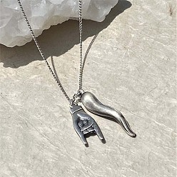 Нержавеющая Сталь Цвет 304 ожерелья с подвесками из нержавеющей стали и итальянского рога, не тускнеет, цвет нержавеющей стали, 17.72 дюйм (45 см)