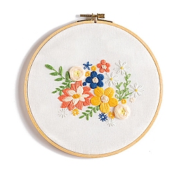 Colorful Flower Pattern DIY Embroidery Starter Kits, Including Embroidery Cloth & Thread, Needle, Instruction Sheet, Colorful, 330x330mm