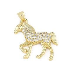 Настоящее золото 18K Латунные микропаве прозрачные подвески с фианитом, лошади прелести, реальный 18 k позолоченный, 24x25.5x4 мм, отверстие : 3x2.5 мм