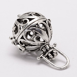 Античное Серебро Экологически чистые винтажные латунные подвески в клетке, для ожерелья, полый круглый, без кадмия и без свинца, античное серебро, 34x22 мм, отверстие : 7x7 мм