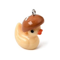 Saddle Brown Vegetable Theme Opaque Resin Pendants, Mushroom Duck Charm, with Platinum Iron Loops, Saddle Brown, 25.5x19.5x14.5mm, Hole: 2mm