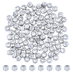 Посеребрённый 100 латунные бусины шт., долговечный, гофрированный круглый, 925 серебро покрытием, 3x2.5 мм, отверстие : 1.2 мм