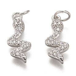 Платина Латунные микропаве прозрачные подвески с фианитом, долговечный, с целью перехода в кольце, змея, платина, 15.5x6.5x2 мм, Перейти кольцо: 5x1 мм, 3 мм внутренним диаметром