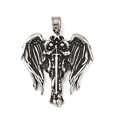 Античное Серебро 304 подвески из нержавеющей стали, страшный меч с крылатым талисманом, античное серебро, 44x35x3 мм, отверстие : 5 мм