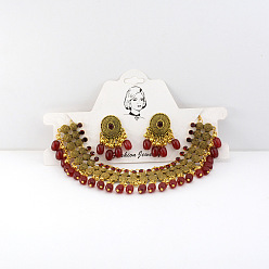 Темно-Красный Овальный сплав в стиле бохо с подвеской в виде кисточки из смолы и комплект из серег-гвоздиков, античное золото , темно-красный, 450 мм