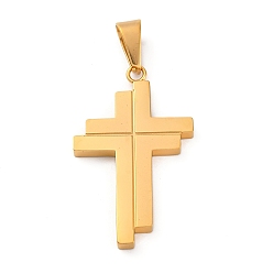 Золотой 304 подвески из нержавеющей стали, крестик, золотые, 37.5x23x3 мм, отверстие : 4.5x9 мм