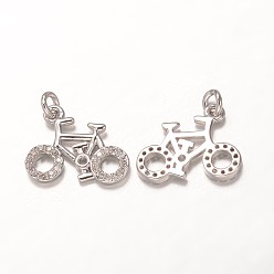 Platino Real Plateado Bronce colgantes cúbicos del zirconia, bicicleta, aaa grado, sin cadmio y níque y plomo, Platino verdadero plateado, 12x15x2 mm, agujero: 2 mm