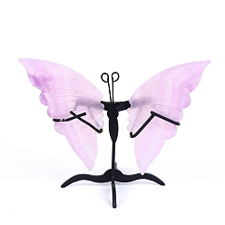 Фиолетовый Крылья бабочки из натурального флюорита с металлической подставкой для домашнего офисного стола, фиолетовые, 85x37x7 мм