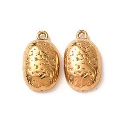 Golden 304 Stainless Steel Pendants, Hammered Oval Coffee Bean Charms, Golden, 17x10x5mm, Hole: 1.4mm