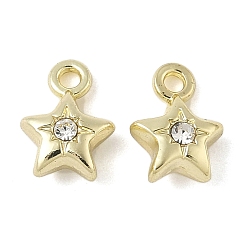Золотой Подвески из сплава и страза, звезды прелести, стойки покрытие, золотые, 9x6.5x3.5 мм, отверстие : 1.2 мм