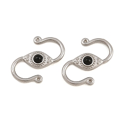 Stainless Steel Color 304 Stainless & Natural Obsidian S-Hook Clasps, Connector Charms for Jewelry Making, Stainless Steel Color, 13x8x2.5mm, Hole: 0.5mm