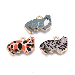 Mixed Color Printed Alloy Pendants, Rack Plating, Cat Shape Charms, Cadmium Free & Nickel Free & Lead Free, Golden, Mixed Color, 12x18~19x3.5mm, Hole: 1.8mm