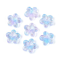 Темно-Голубой Выпечка расписные прозрачные стеклянные бусины, 5-лепестков цветка, с блеском порошок, глубокое синее небо, 12~12.5x12.5~13x3.5~4 мм, отверстие : 1.2~1.4 мм, Около 1695 шт / 1000 г