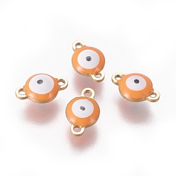 Коралловый Ионное покрытие (ip) 304 эмалированные соединители из нержавеющей стали, плоские круглые с сглаза, золотые, коралл, 9.5x6x3.5 мм, отверстие : 1.2 мм