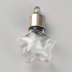 Star Clear Glass Bottle Pendants, with Platinum Brass Finding, Star Charms, 32.5x20.5x12.5mm, Hole: 1.8mm