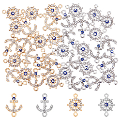 Platinum & Light Gold 40 шт. 4 стили морская тематика сплав сглаз эмаль соединительные подвески, звенья якоря и руля с хрустальными стразами, платина и светлое золото, 14.5~21x14.5~20x2~3 мм, отверстие : 1.8~2 мм, 10 шт / стиль