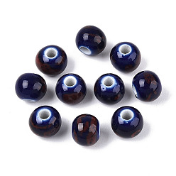 Полуночно-синий Фарфоровые бусины ручной работы, рондель, фантазии античного стекла фарфора, темно-синий, 8.2~9x7~7.5 мм, отверстие : 2.5~3 мм