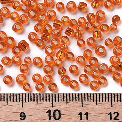 Orange Red 8/0 Glass Seed Beads, Silver Lined Round Hole, Round, Orange Red, 3mm, Hole: 1mm, about 10000 beads/pound
