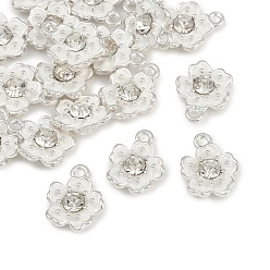 Белый Сплав эмали с подвесками из хрустальных страз, цветок, платина, белые, 12x10x3.5 мм, отверстие : 1.2 мм