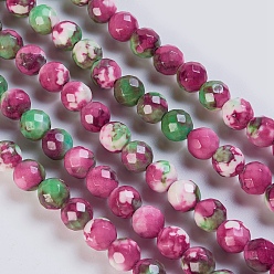 Deep Pink Natural Ocean White Jade/Rain Flower Stone Beads Strands, Dyed, Faceted, Round, Deep Pink, 8mm, Hole: 1mm, about 46~50pcs/strand, 15.3 inch~15.7 inch