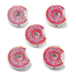 Светло-Вишневый Печатные деревянные бусины, пончик, светло-вишневый, 19.5x18x6 мм, отверстие : 2.5 мм