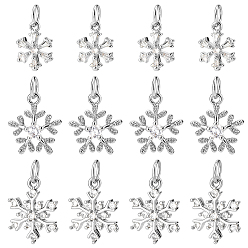 Платина 12 шт 3 стили латунные микропаве прозрачные кубические циркониевые подвески, прелести снежинки, на Рождество, с целью перехода в кольце, платина, 11~14x8~11x2~3 мм, отверстие : 3 мм, 4 шт / стиль