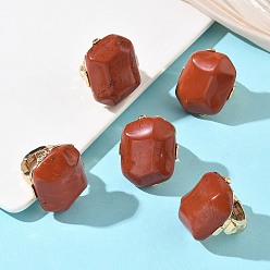 Красный Камень Кольца для пальцев из натуральной красной яшмы и сплава для женщин, самородки, золотые, самородки: 36.5~37x30 мм, внутренний диаметр: 17.5~19 мм