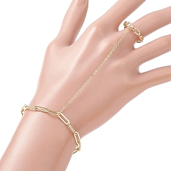 Золотой Латунные цепочки-скрепки, браслеты с кольцами для пальцев, латунный кабель цепочка браслеты манжеты кольца для женщин, золотые, 7-3/4 дюйм (19.6 см)