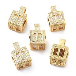 Letter T Кулоны из латуни с микропейвом и прозрачным фианитом, реальный 18 k позолоченный, куб с письмом, letter.t, 26x17x17 мм, отверстие : 5x8 мм