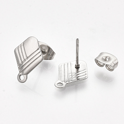 Нержавеющая Сталь Цвет Не тускнеет 304 фурнитура для сережек-гвоздиков из нержавеющей стали, с ушными гайками / серьгами, ромб, цвет нержавеющей стали, 13x9 мм, отверстие : 1 мм, длина стороны: 8 мм, штифты : 0.7 мм