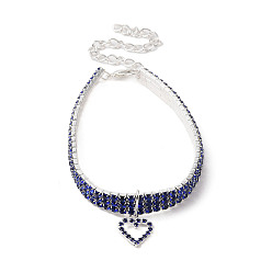 Капри Синий Регулируемая 3-рядная железная цепочка со стразами для чашек, ошейники для домашних животных, колье-колье с подвеской в форме сердца для кошек и собак, Капри синий, 258 мм