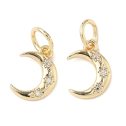 Золотой Латунные микро проложить кубического циркония подвески, Луна прелести, стойки покрытие, долговечный, с целью перехода в кольце, золотые, 12.5x8.5x1.5 мм, отверстие : 4.2 мм