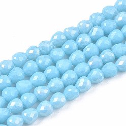 Светло-Голубой Непрозрачное стекло бисер нитей, с покрытием AB цвета, граненые, слеза, Небесно-голубой, 4.5x4.5 мм, отверстие : 1 мм, около 99~101 шт / нитка, 17.64 дюйм ~ 18.03 дюйм (44.8 см ~ 45.8 см)