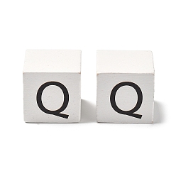Letter Q Древесина европейского бисера, бусины с большим отверстием, куб с письмом, Буква Q, 30.5x30.5x29.5~30.5 мм, отверстие : 5 мм