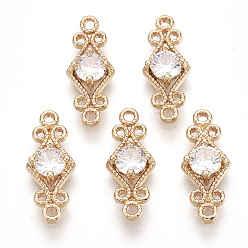 Прозрачный Золотистые соединители из латуни, без никеля , со стеклом, ромб, прозрачные, 16x6.5x3.5 мм, отверстие : 1 мм