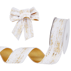 Белый Односторонняя бархатная лента с золотым тиснением, полиэфирная лента с золотой изнанкой, белые, 2-1/8 дюйм (55 мм), около 9.84 ярдов (9 м) / рулон